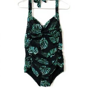 Yonique One-Piece Swimsuit Tropical Leaves Print Womens Size 18W Gathered Bra